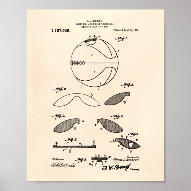 Basket Ball 1916 Patent Art Old Peper Poster (Vorne)