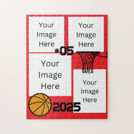 Basket-ball 4 Photo Collage Jigsaw Puzzle Rouge