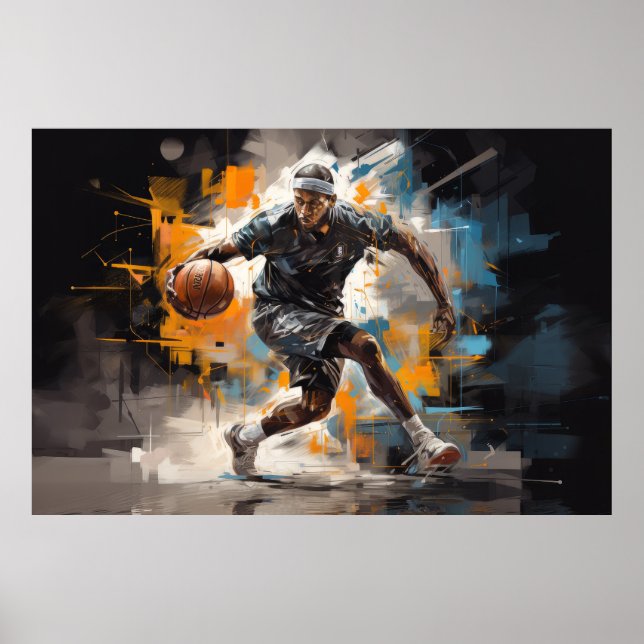 Basket-ball Action Sport Peinture Art Déco Abstrai (Devant)