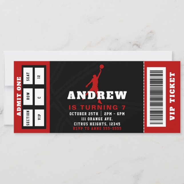 Basket-ball Anniversaire Fête Billet Invitation (Devant)