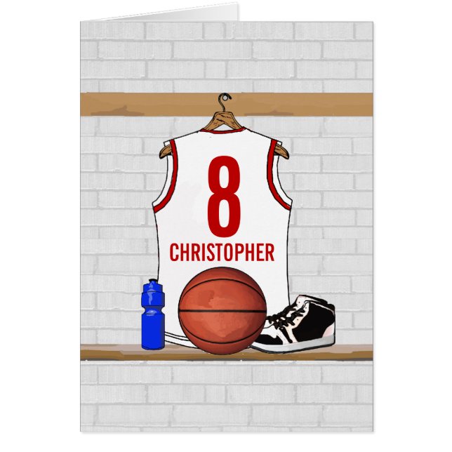 Basket-ball blanc et rouge personnalisé Jersey (Devant)