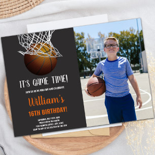 Basket-ball en panier Anniversaire Invitations ave