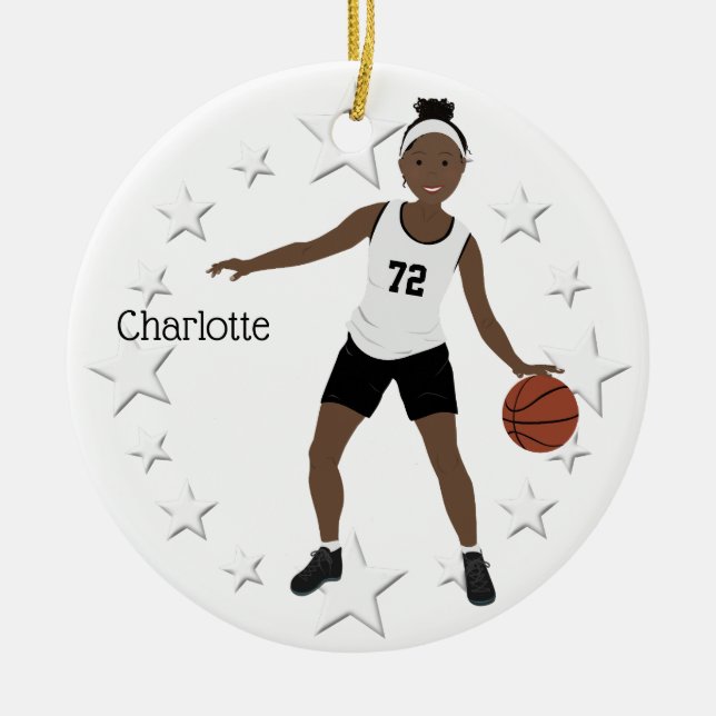 Basket-ball Fille Ornement en céramique noir et bl (Devant)