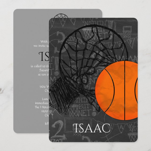 Basket-ball Invitation Bat mitzvah Bar Thème (Devant / Derrière)