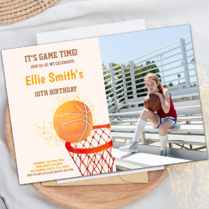 Basket-ball orange clair Invitations avec photo