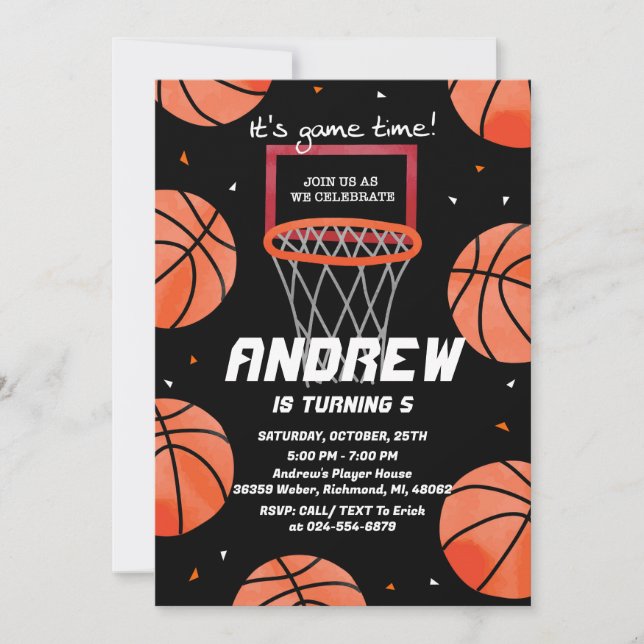 Basket-ball personnel Invitation anniversaire Spor (Devant)