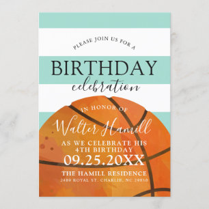 Basket-ball Theme Birthday Party Sage Invitation