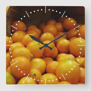 Basket Full Of Oranges Square Wall Clock Quadratische Wanduhr