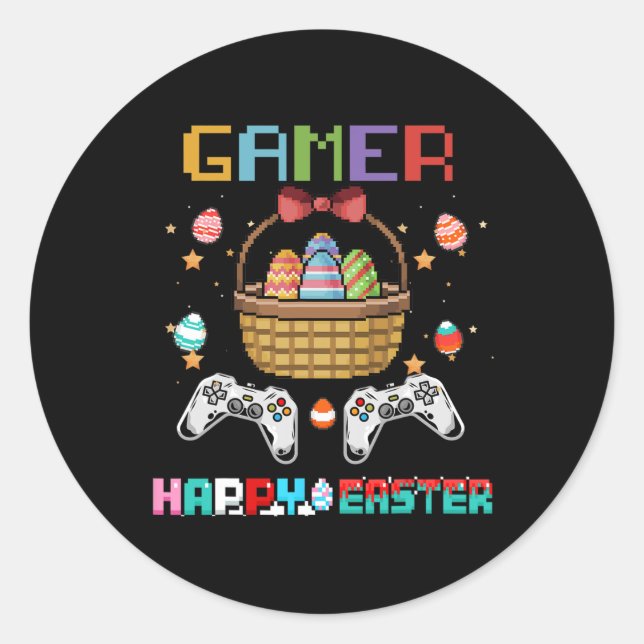 Basket Gamer Video Gamer Controller mit Ostereier Runder Aufkleber (Vorderseite)