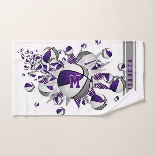 basket gris violet étoiles filles monogrammed (Serviette à main)