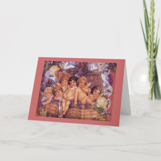 Basket of Cherubs Valentine Feiertagskarte (Vorderseite)
