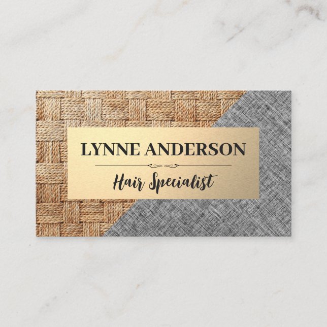 Basket Weave Muster | Linen Gray Fabric Visitenkarte (Vorderseite)