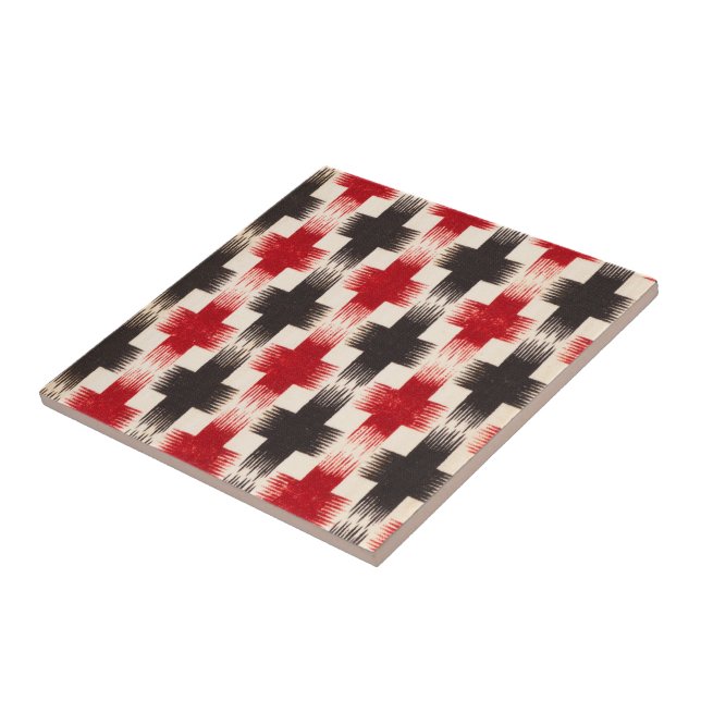 Basket Weave Muster rot und schwarz Abstrakte Kuns Fliese (Seite)