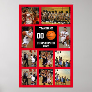 Basketball 10 Fotocollage Roter Teamname Klein Poster