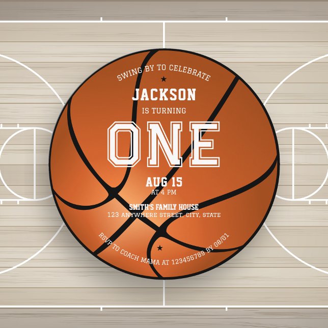 Basketball 1. Geburtstag Einzigartige Rundeinladun Einladung (Von Creator hochgeladen)