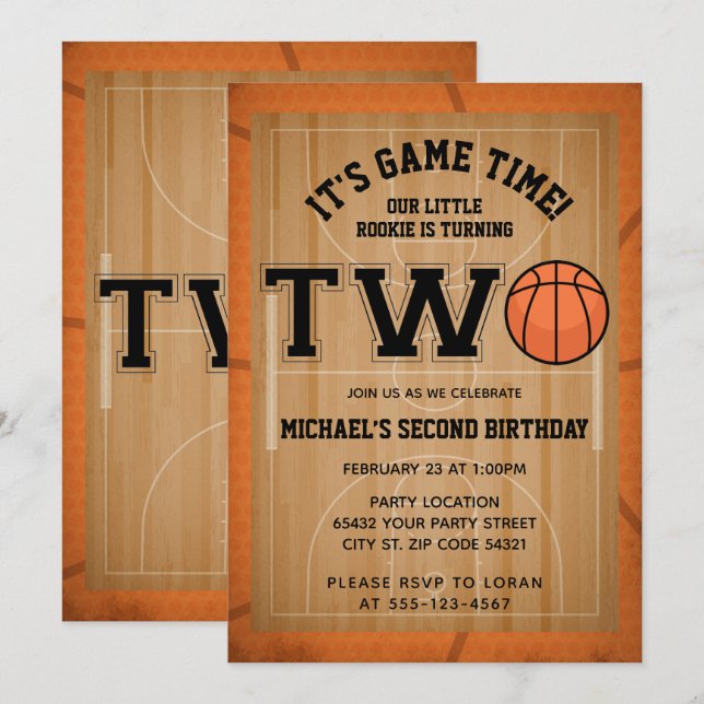 Basketball 2. Geburtstag Party Einladung (Vorne/Hinten)