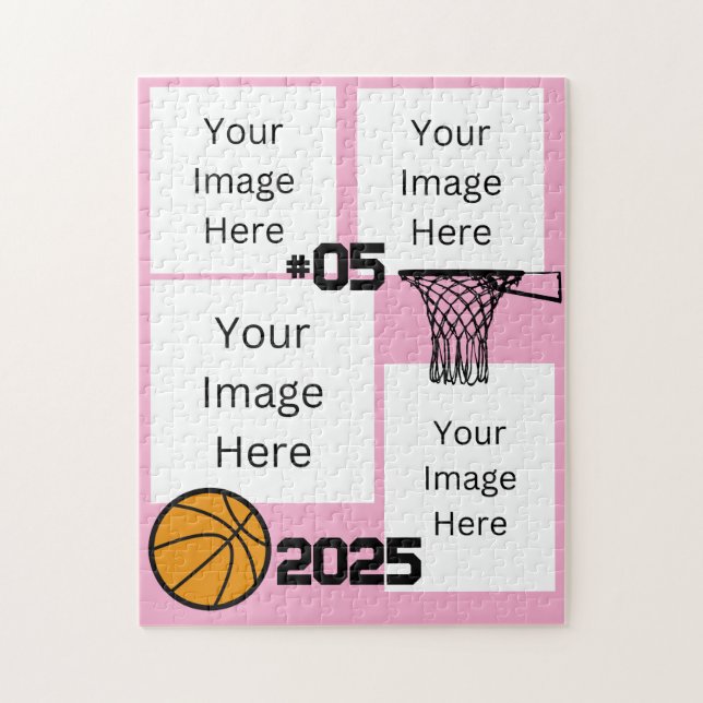 Basketball 4 Foto Collage Jigsaw Puzzle Pink (Vertikal)