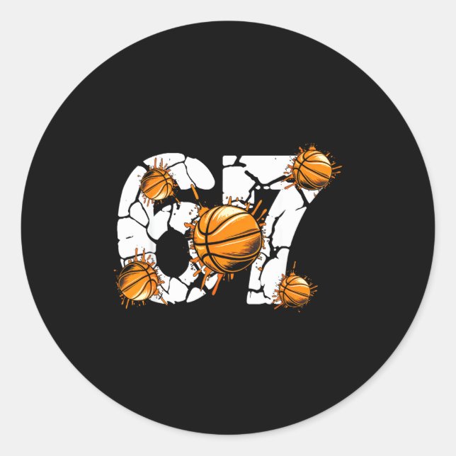 Basketball 67 Six Seven 6 7 Kids Funny Gen Alpha M Runder Aufkleber (Vorderseite)