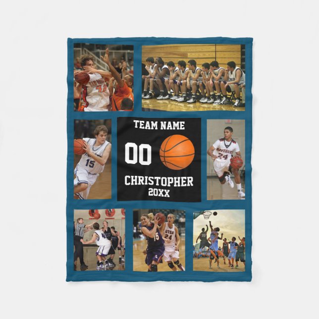 Basketball 7 Foto Collage Dunkelblau klein Fleecedecke (Vorderseite)