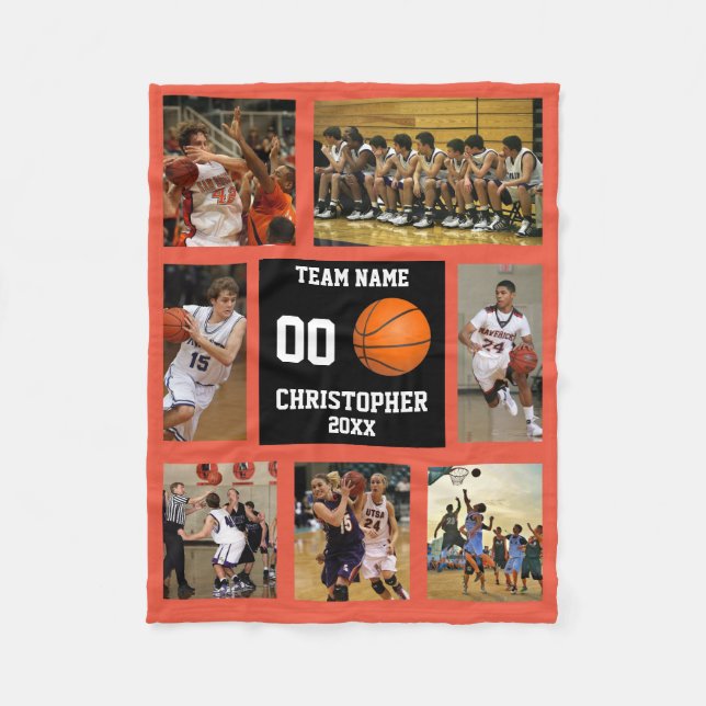 Basketball 7 Foto Collage Orange Small Fleecedecke (Vorderseite)