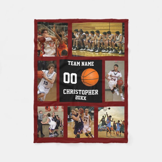 Basketball 7 Foto Collage Roter Wein Kleine Fleecedecke (Vorderseite)