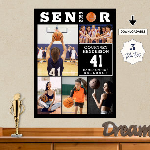 Basketball-Abschluss-Collage mit 5 Fotos Poster
