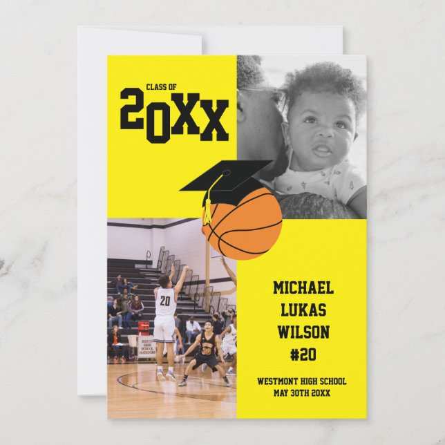 Basketball Abschluss Sportgelbe Ankündigung (Vorderseite)