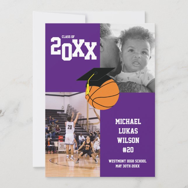 Basketball Abschluss Sportliche Lila Ankündigung (Vorderseite)
