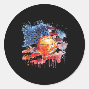 Basketball America Artwork Watercolor Basketball H Runder Aufkleber
