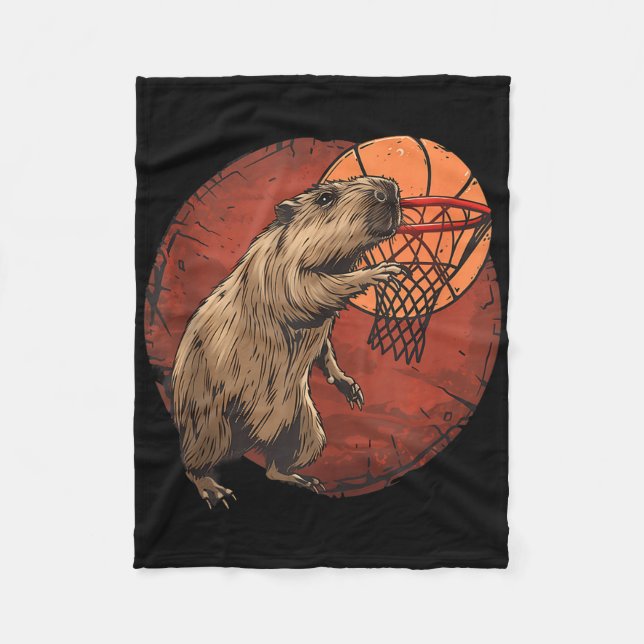 Basketball Artwork Basketball Lover Capybara Drawi Fleecedecke (Vorderseite)