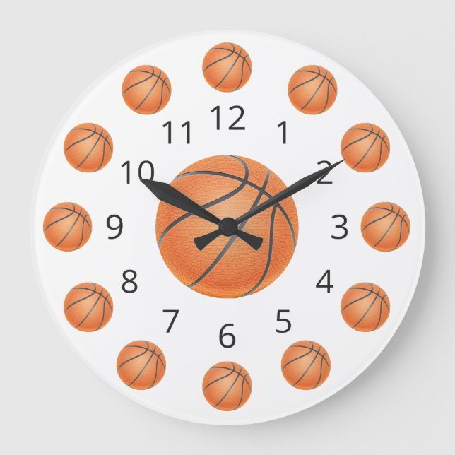 Basketball Atom Clock with Numbers Große Wanduhr (Vorderseite)