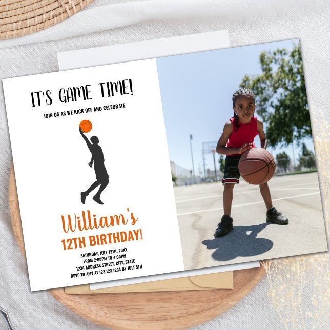 Basketball auf Hand Geburtstag Einladung mit Foto (Basketball on Hand Birthday Invitations w photo)