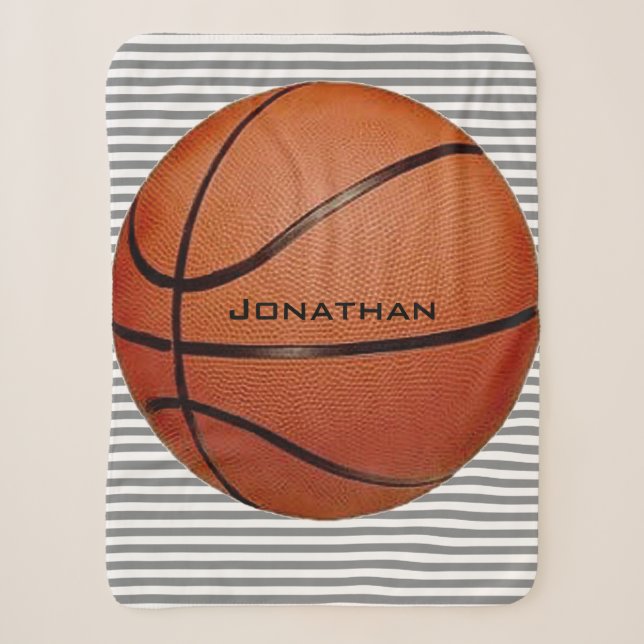 Basketball auf Streifen Design Sherpa Blankon Sherpadecke (Vorderseite)