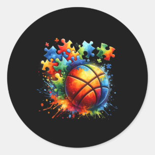 Basketball Autismus Bewusstsein Farbenfrohe Regenb Runder Aufkleber