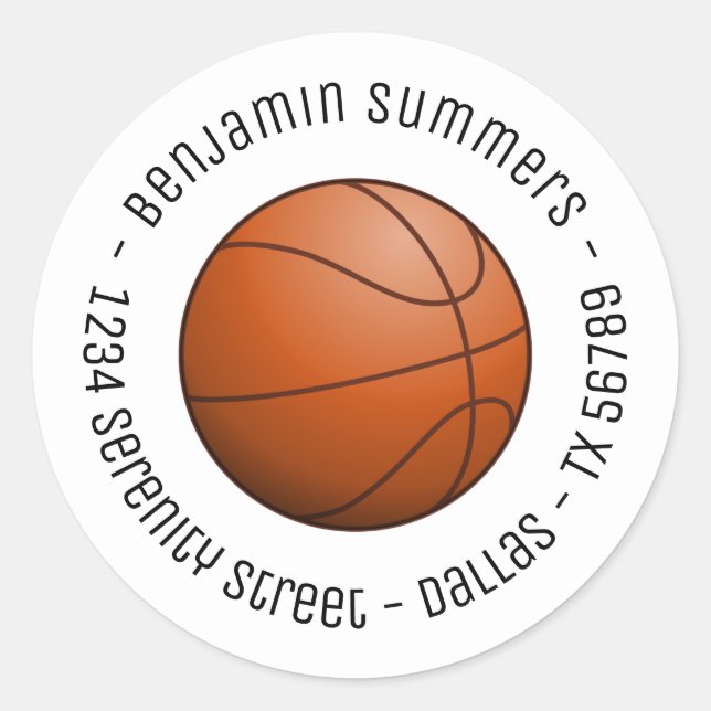 Basketball-Ball, benutzerdefinierter Text Runder Aufkleber (Vorderseite)