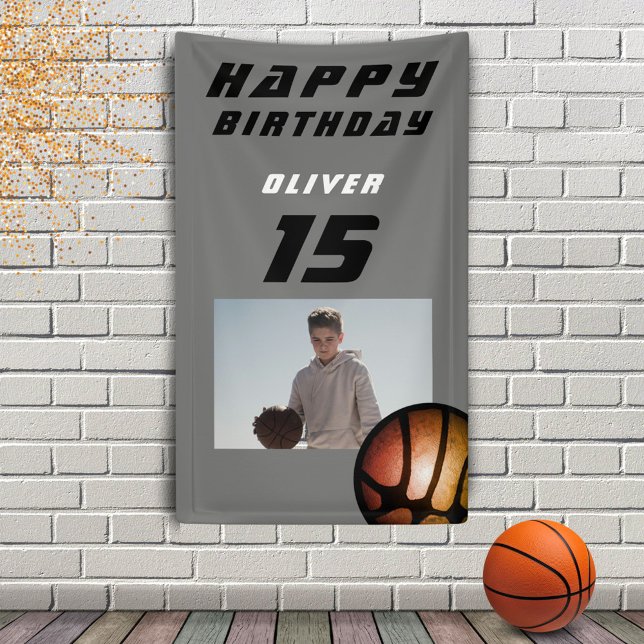 Basketball Ball Boy Foto Happy Birthday Banner (Von Creator hochgeladen)