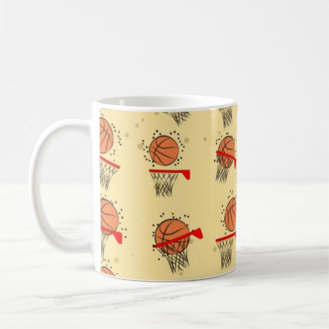 Basketball - Ball & Hoop Nahtloses Muster Kaffeetasse (Links)