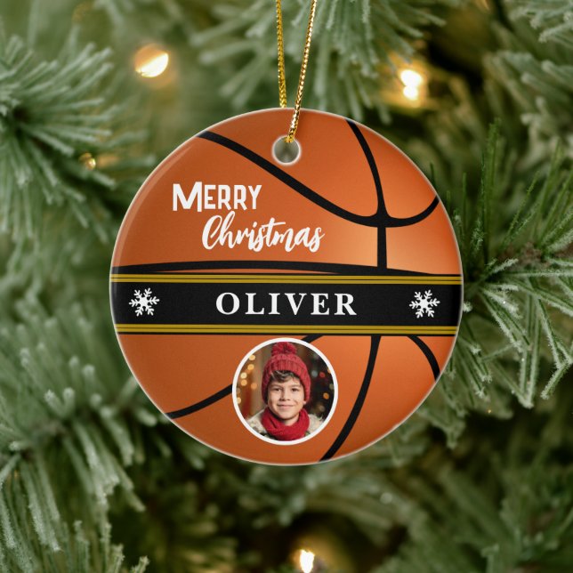 Basketball Ball Individuelle Name Frohe Weihnachte Keramik Ornament (Baum)