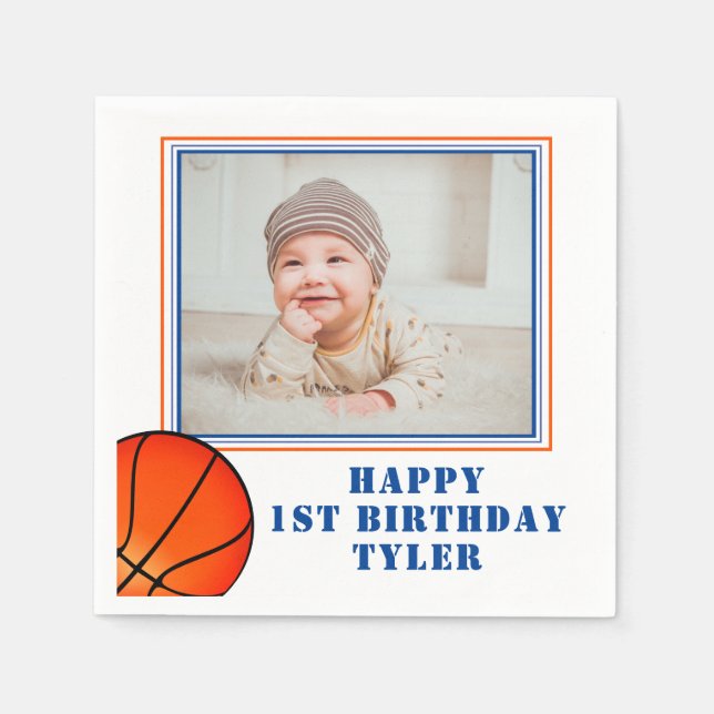 Basketball Ball Kinder Foto Geburtstag Serviette (Vorderseite)