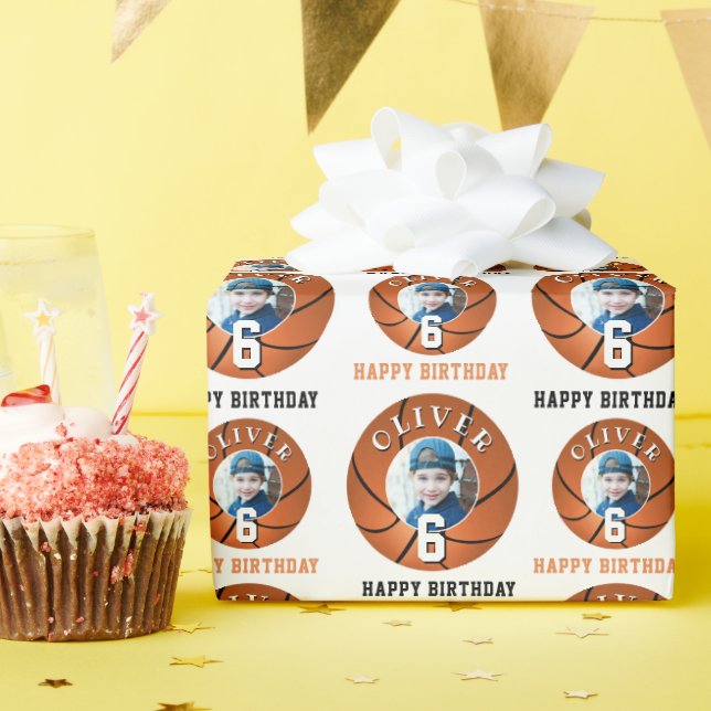 Basketball Ball Kinder Happy Birthday Age Foto Geschenkpapier (Geburtstagsparty)