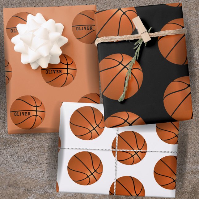 Basketball Ball Muster Kinder Geburtsname Geschenkpapier Set (Von Creator hochgeladen)