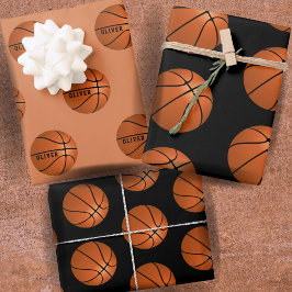 Basketball Ball Muster Kinder Geburtsname Geschenkpapier Set