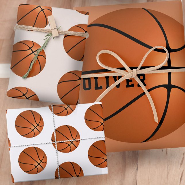 Basketball Ball Muster Kinder Geburtsname Geschenkpapier Set (Von Creator hochgeladen)