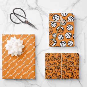 Basketball Ball Muster Orange Name Geschenkpapier Set