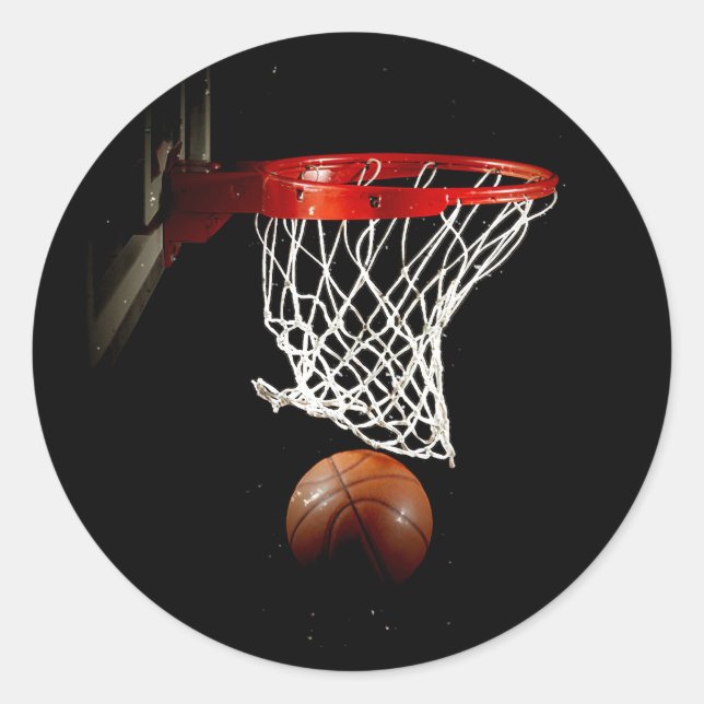 Basketball-Ball & Net Runder Aufkleber (Vorderseite)