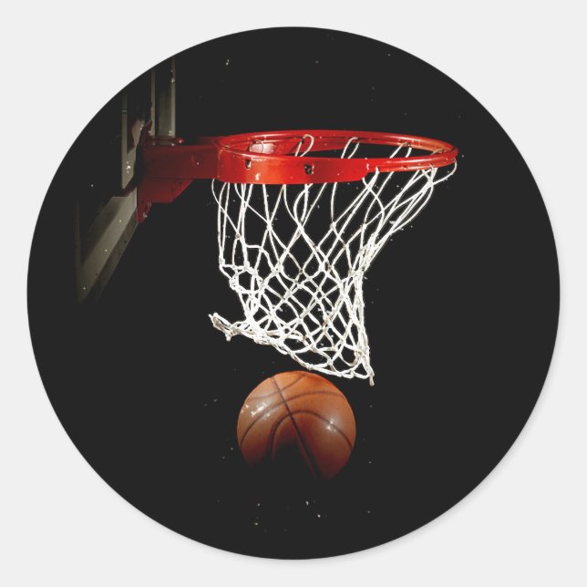 Basketball-Ball & Net Runder Aufkleber (Vorderseite)