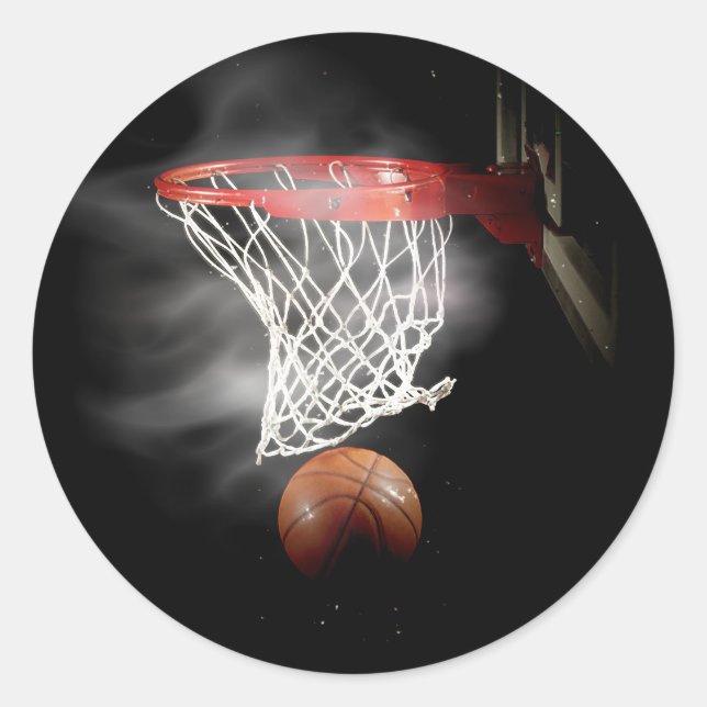 Basketball-Ball & Net Runder Aufkleber (Vorderseite)