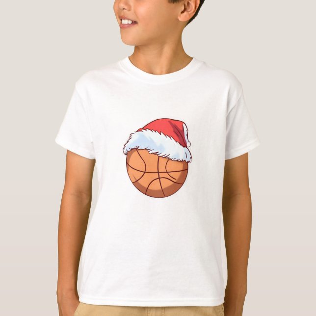 Basketball Ball Rote Weihnachtsmannmütze Schneeflo T-Shirt (Vorderseite)