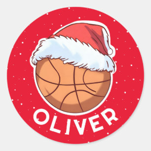 Basketball Ball Rote Weihnachtsmannmütze Weihnacht Runder Aufkleber