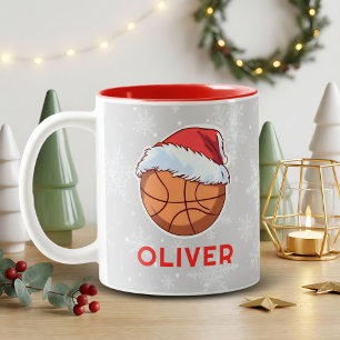 Basketball Ball Roter Santa Hut Name Weihnachten Zweifarbige Tasse